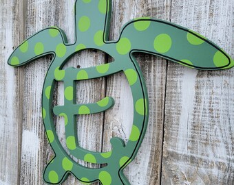 Sea Turtle Initial Nursery Kids Sign Door Hanger Decor