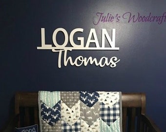 Custom two name first and middle wooden nursery baby sign