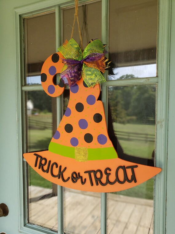 Witch Hat Hocus Pocus Trick or Treat Wood Halloween Fall Door - Etsy