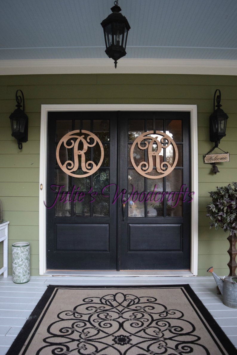 Initial Door Hanger or Wall Decor Wooden Circle Monogram Etsy
