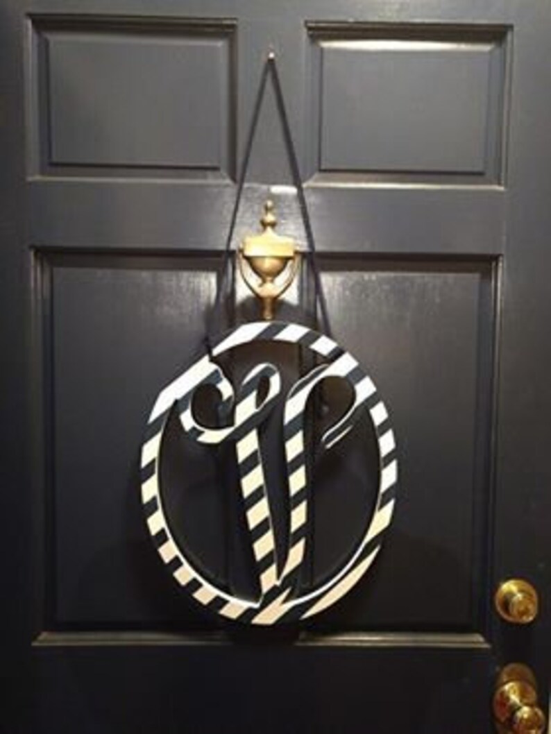 Wooden Monogram Wall Decor Initials in an Oval Circle Etsy