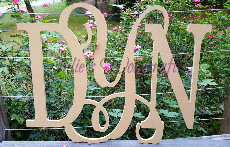 Wooden 3 Letter Monogram Modern Script and Block - Etsy