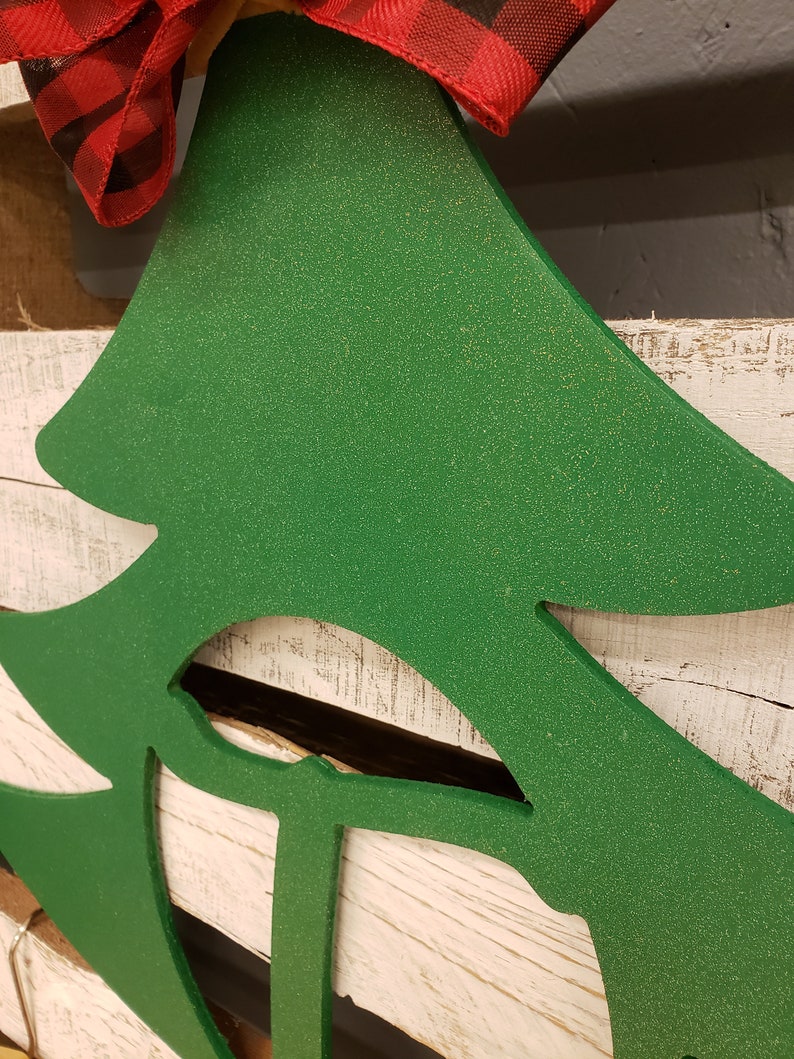 Christmas Tree Monogram Initial Door Hanger Wreath Etsy