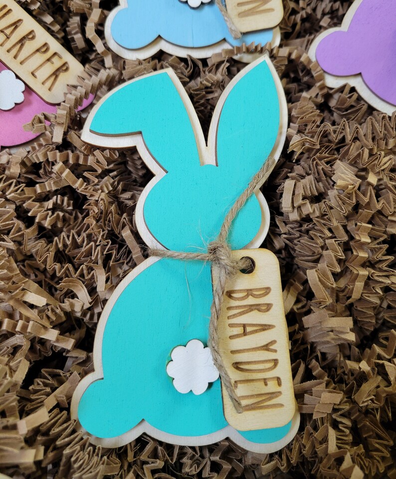 Easter Bunny Basket Kids Name Tag Etsy