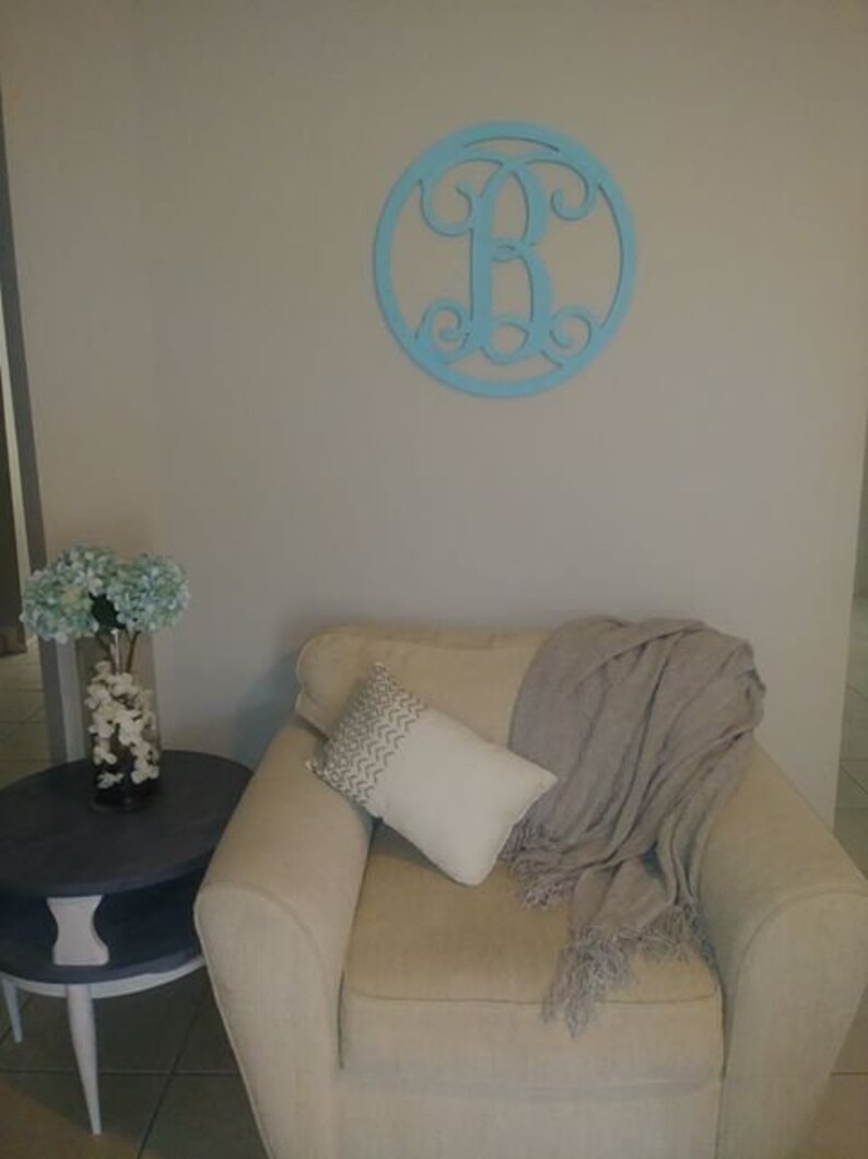 Wooden Monogram Wall Decor Initials in an Oval Circle Etsy