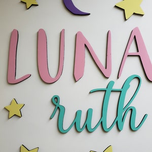 Custom double name stars and moon round large nursery sign wood circle image 4