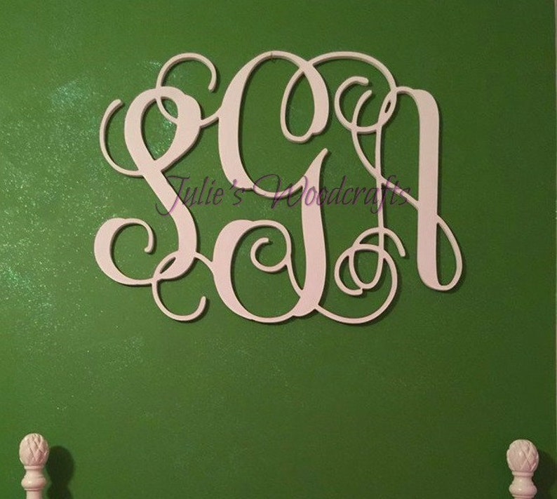 3 letter monogram script nursery baby wooden wall decor | Etsy