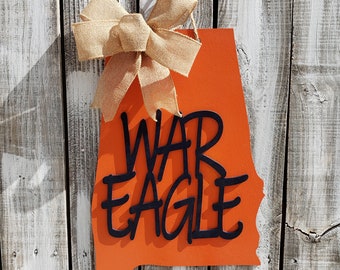 War Eagle State of Alabama Wooden Football Door Hanger