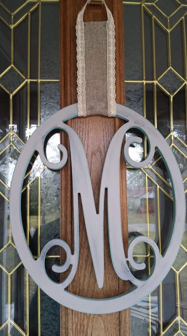 Wooden Monogram Wall Decor Initials in an Oval Circle Etsy