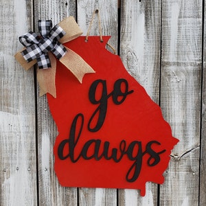 Wooden Football Door Hanger State of Georgia Go Dawgs