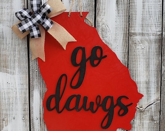 Wooden Football Door Hanger State of Georgia Go Dawgs