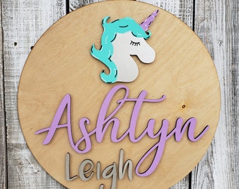 Custom double name round unicorn nursery sign