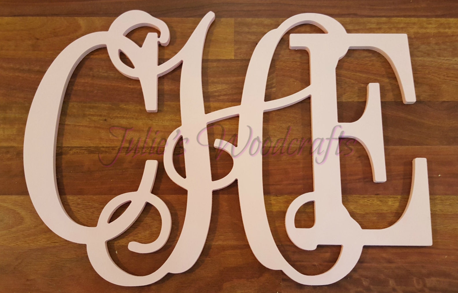 Wooden 3 Letter Monogram Modern Script and Block - Etsy