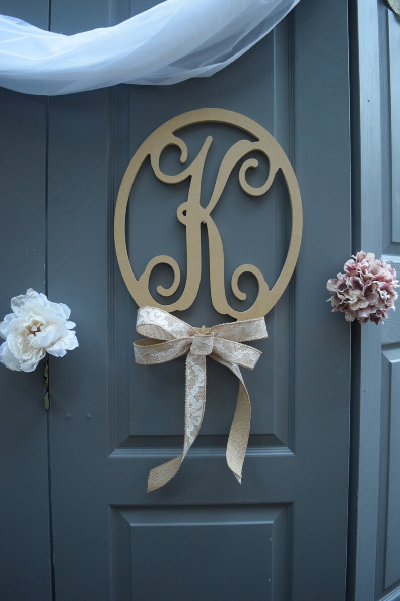 Wooden Monogram Wall Decor Initials in an Oval Circle Etsy