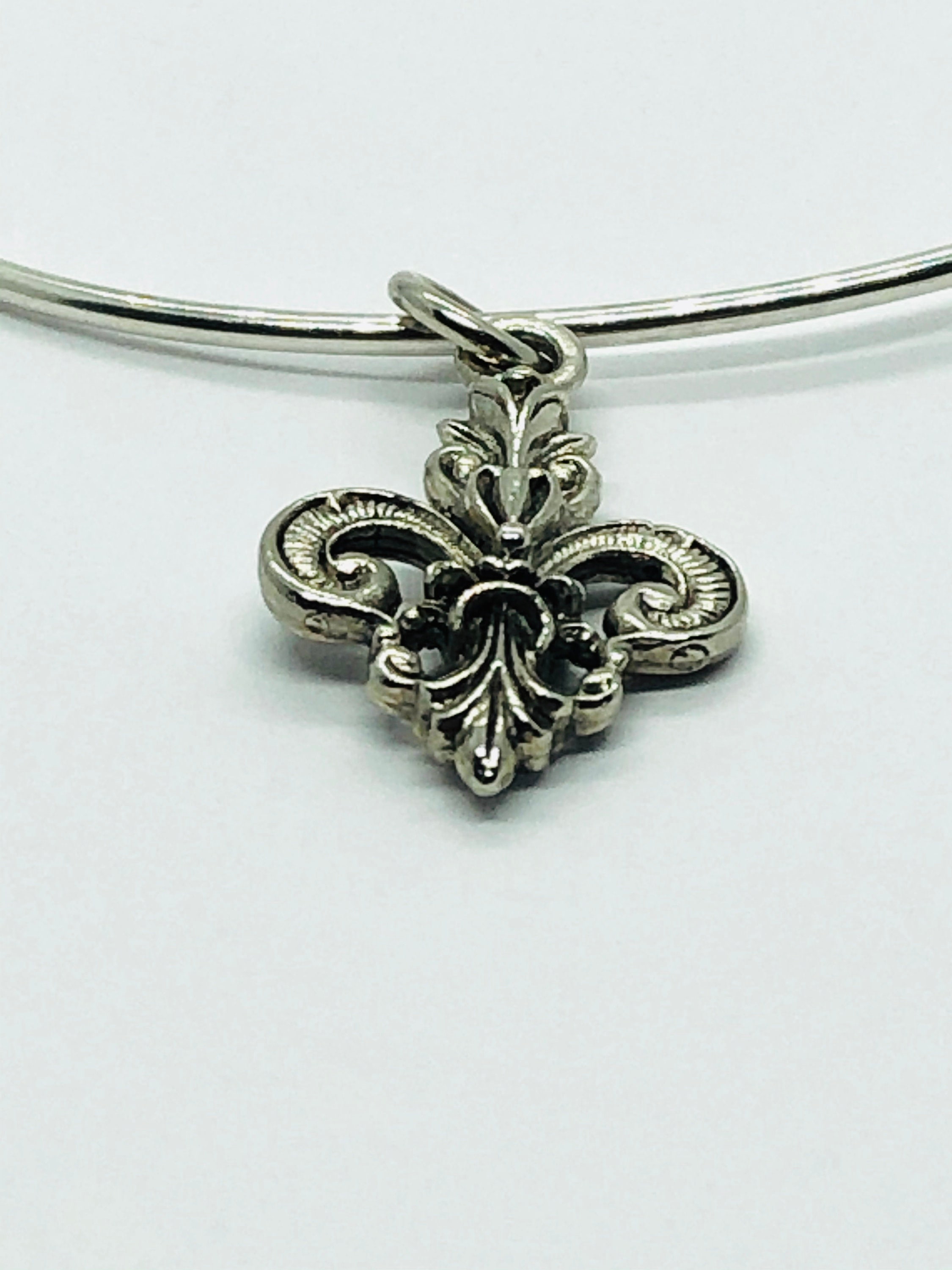 Sterling silver fleur de lis wire bracelet | Etsy
