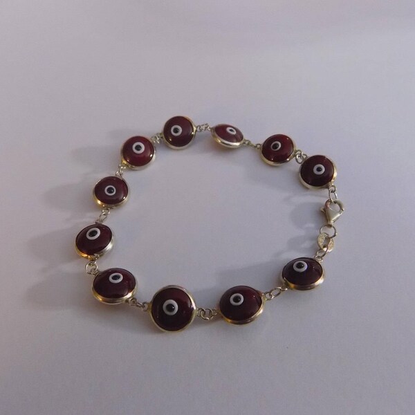 Nazar bracelet, Sterling silver bracelet, enamel bracelet, evil eye bracelet 7 1/2 inches