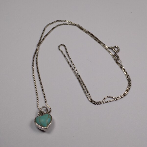 Beautiful 18 inch sterling silver heart with faux turquoises pendant and necklace