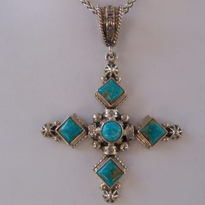Turquoise and Sterling Silver Cross Pendant Necklace