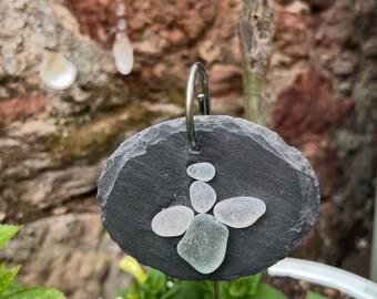 Scottish sea glass angel slate plant pot decoration.