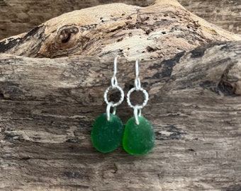 Scottish Sea Glass Frosted Kelly green Seaglass and sterling silver earnings