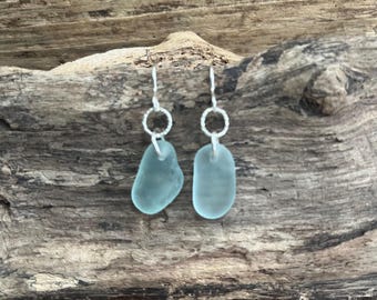 Scottish Sea Glass Small Frosted Seafoam Seaglass and sterling silver earnings
