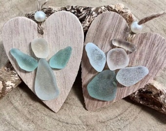 Scottish Sea Glass Guardian Angel Hanging Heart