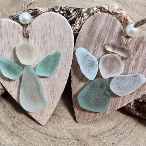 Scottish Sea Glass Guardian Angel Hanging Heart