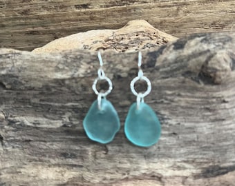 Scottish Sea Glass Small Frosted Seafoam Seaglass and sterling silver earnings