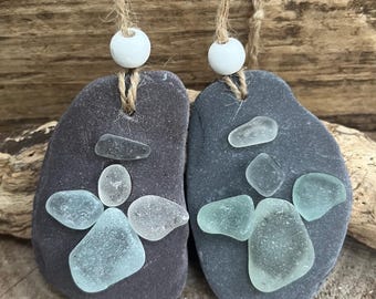Pair of Scottish Sea slate and sea glass  small  Guardian Angels
