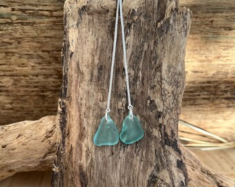 Scottish Seaglass threader Seafoam earrings