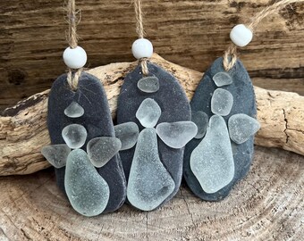Trio of Scottish Sea slate and sea glass  small  Guardian Angels