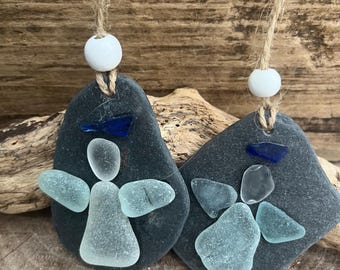 Pair of Scottish Sea slate and sea glass  small  Guardian Angels