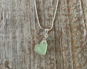 Uranium UV Ultraviolet Sea Glass Heart Necklace Sterling Silver