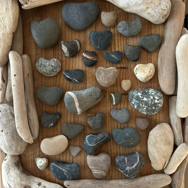 Small Tiny Genuine PNW Heart Rocks Wish Striped Beach Stones