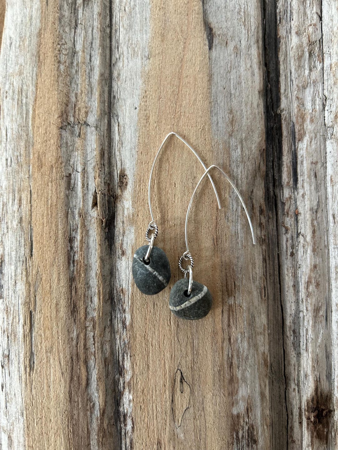 Genuine Beach Wishing Stone Wish Rock Sterling Silver Drop Dangle ...