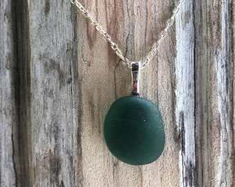 Genuine Teal Green Sea Glass Necklace Sterling Silver