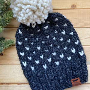 Classic Little Hearts Beanie/Adult Hand Knit Hat