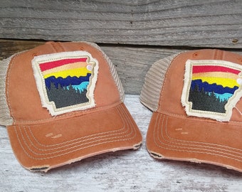 Arkansas Arrow Compass Distressed Snapback Trucker Hat Arkansas Hat