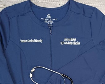 WW Women's Medical Full Zip Lightweight Jacket with Custom Left Chest Embroidery/ scrub jacket/Name/Credentials/Department/Logo/office gift