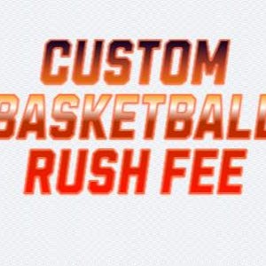 May include: Text graphic with the words "CUSTOM BASKETBALL RUSH FEE" in orange and red gradient colors. The text has a 3D effect and is set against a white textured background.