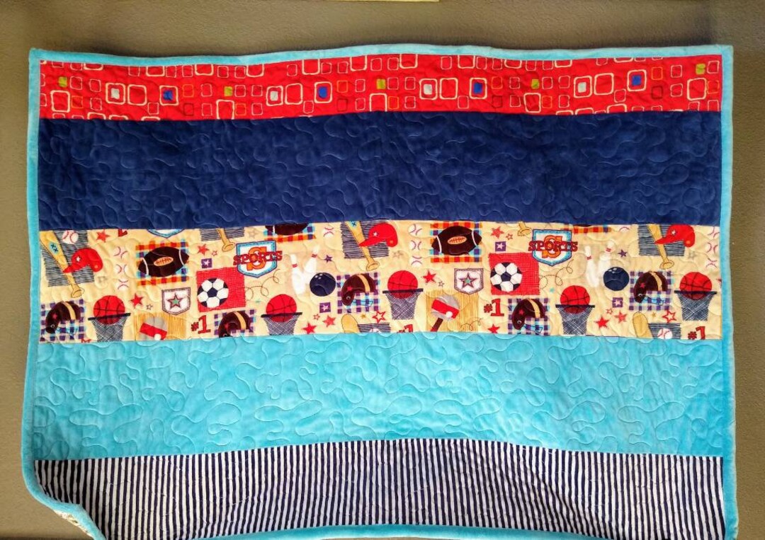 Quilted Sportsthemed Luxurious Minky and Soft Cotton Kids Blanket/hand