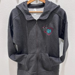 Sweatshirt Fleece Medical Jacket Custom Embroidered Heart Stethoscope /Full Zip/Monogram/Scrub/SOLID COLOR /Hoodie/Medium Weight