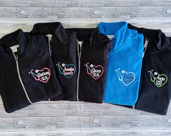 Microfleece UNISEX fit/SOLID COLOR/Medical Scrub Jacket/Lightweight/Full Zip/Custom Embroidered Heart Stethoscope Design/Warm/office gift