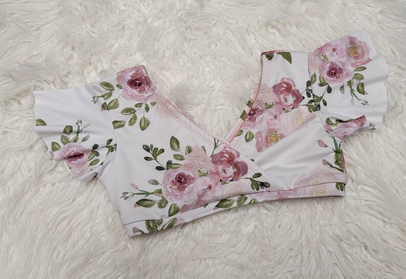 mauve Photo shoot blush and olive Floral Flutter Sleeve 2 piece Girls Dance Set Girls Dancewear Dance Convention Dance Class Cream