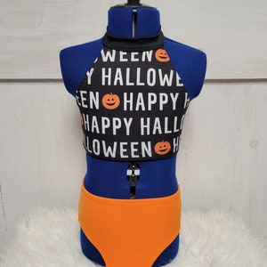 Happy Halloween 2 Piece Halter Dance Set. Girls Dancewear. Dance Class. Dance Photo Shoot. Halloween Dance Set. Dance Convention