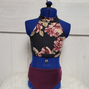 Black, merlot, pink and green halter dance set. Girls Dance Class, Girl&#39;s Dancewear, Dance Convention, Photo Shoot, Dance Audition