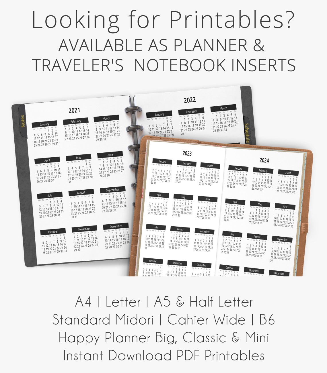 2021 2025 Yearly Calendar Digital Planner Insert for Etsy