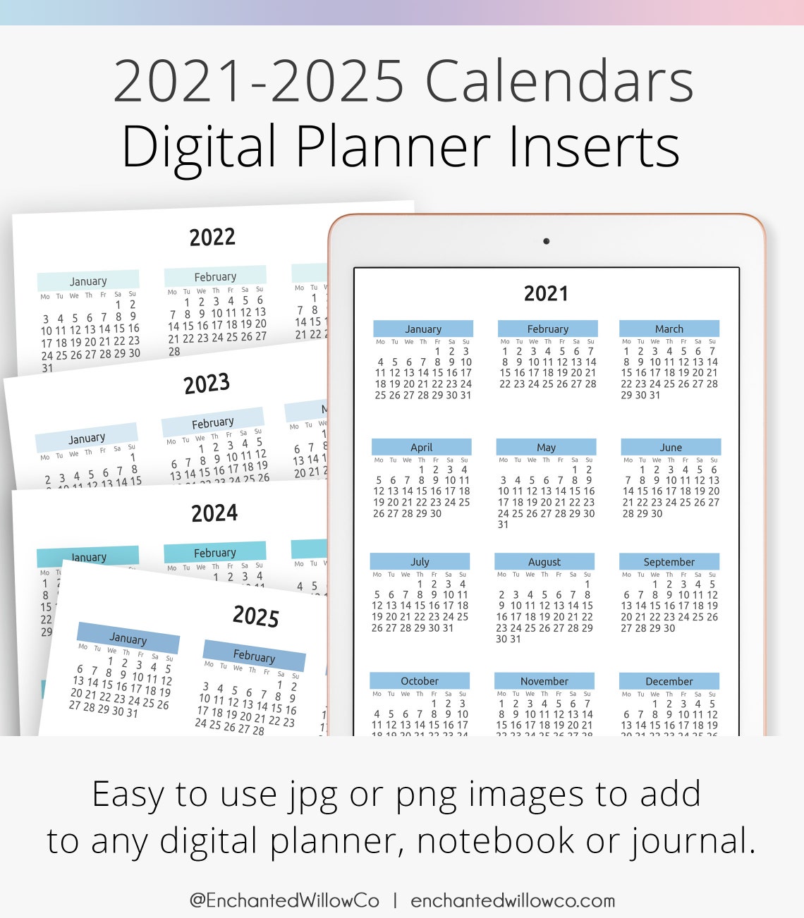 2021 2025 Yearly Calendar Digital Planner Insert for Etsy