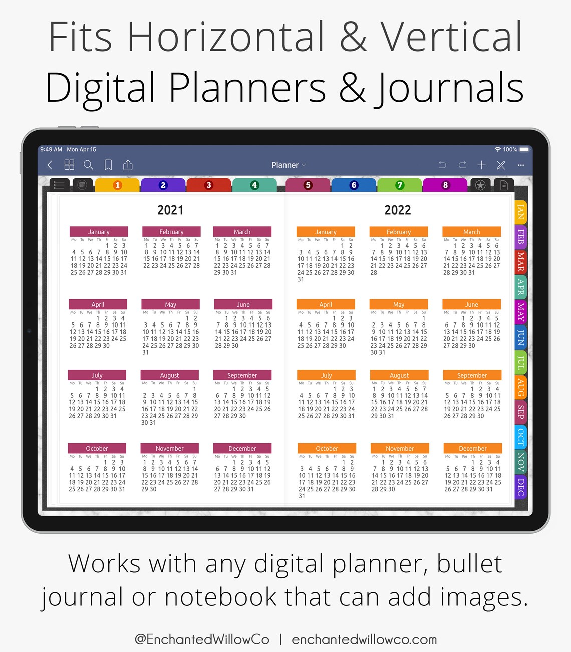 2021 2025 Yearly Calendar Digital Planner Insert for Etsy