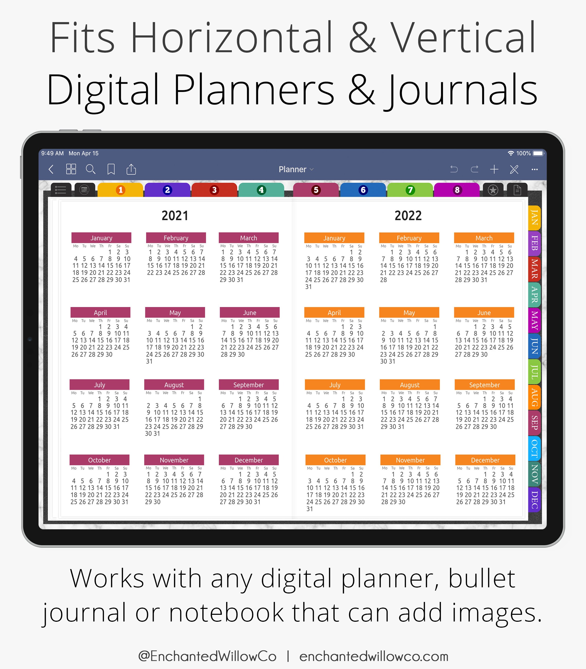 2021 2025 Yearly Calendar Digital Planner Insert for Etsy